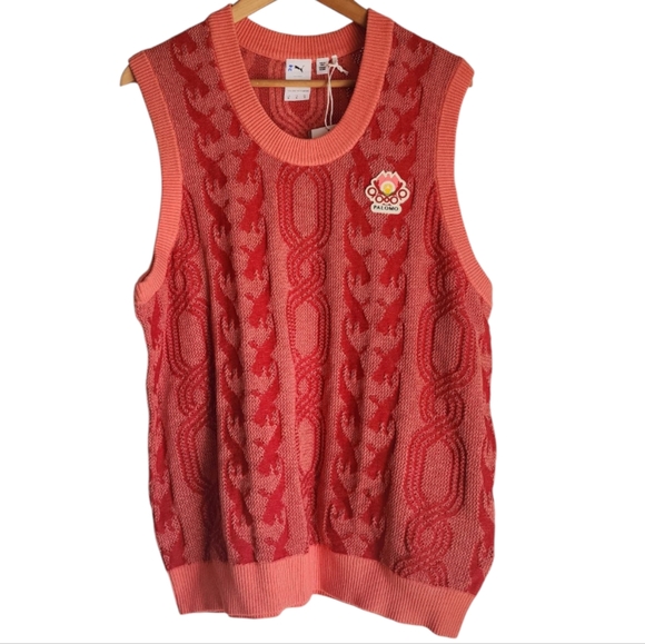 NWT Puma‎ X Palomo Red Guava Cable Knit Sweater Vest Size XL